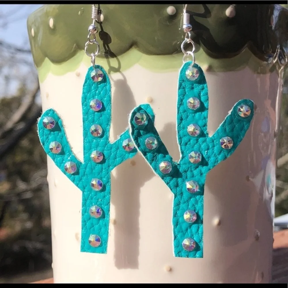 Faux Leather Rhinestone Earrings - Picture 1 of 2